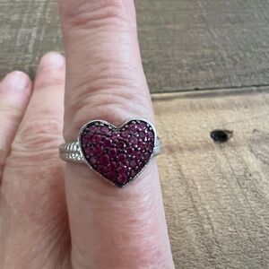 Sterling silver and pink gemstone heart ring size 7
